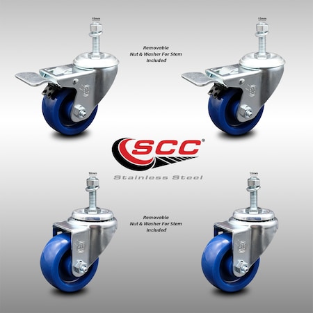 Service Caster 3 Inch SS Solid Poly 10mm Threaded Stem Caster Total Lock Brake SCC, 2PK SCC-SSTSTTL20S314-SPUS-M1015-2-S-2